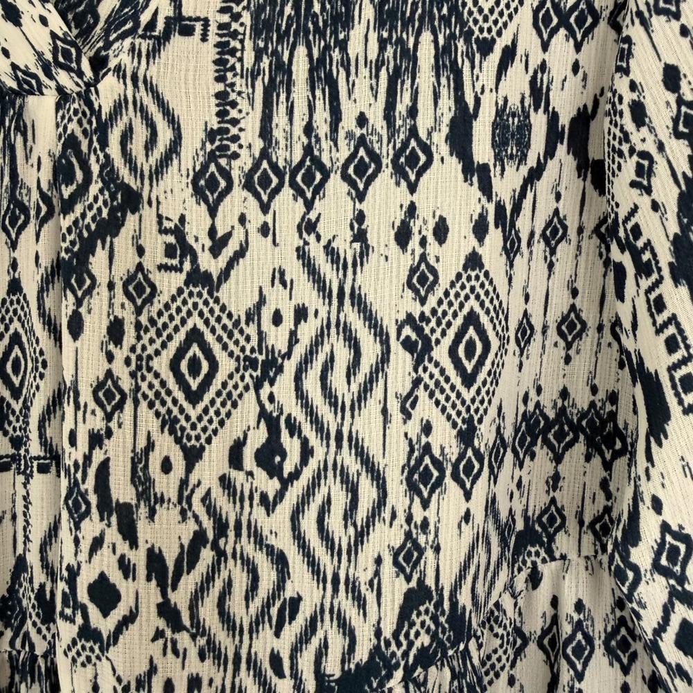 Indigo Soul Women's Midi Summer Dress Large Aztec Blue White Artsy Boho Coastal - Picture 6 of 13